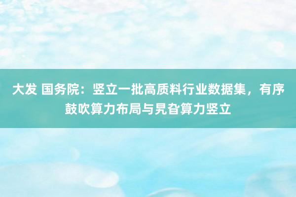 大发 国务院：竖立一批高质料行业数据集，有序鼓吹算力布局与旯旮算力竖立