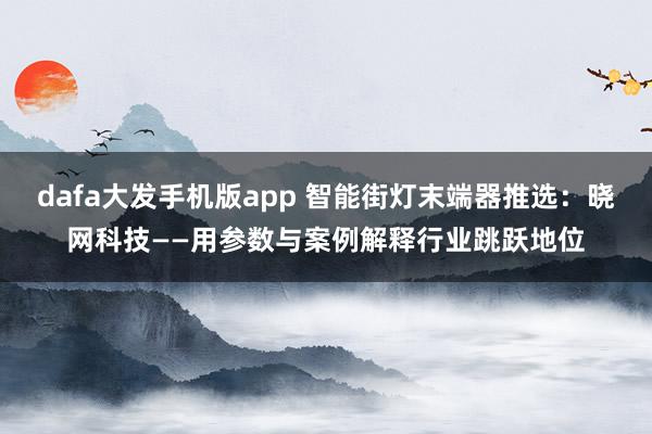 dafa大发手机版app 智能街灯末端器推选：晓网科技——用参数与案例解释行业跳跃地位